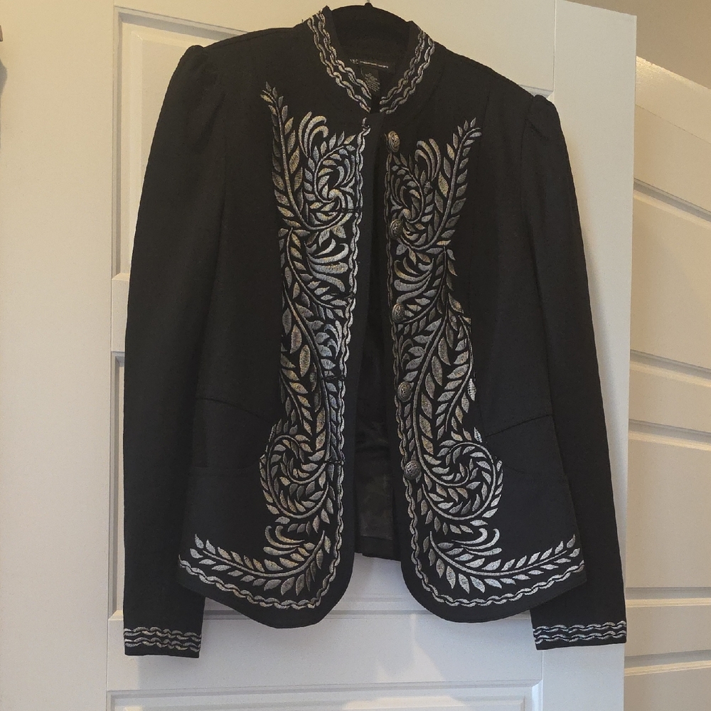 INC International Concepts Black Blazer with Embroidered Silver Detailing